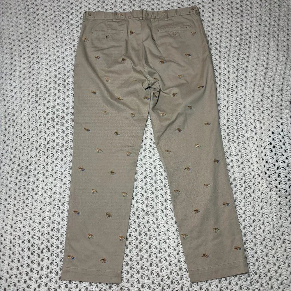VTG Polo Ralph Lauren Chino Pants Khaki Stretch Flyfish Embroidered Mens Sz 38R‎